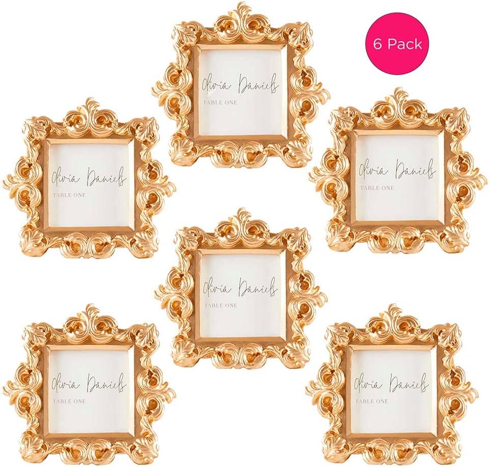 Kate Aspen Gold Baroque Royale Place Card & Photo Frame Set - 6 Count Decorative Wedding Registry Holders