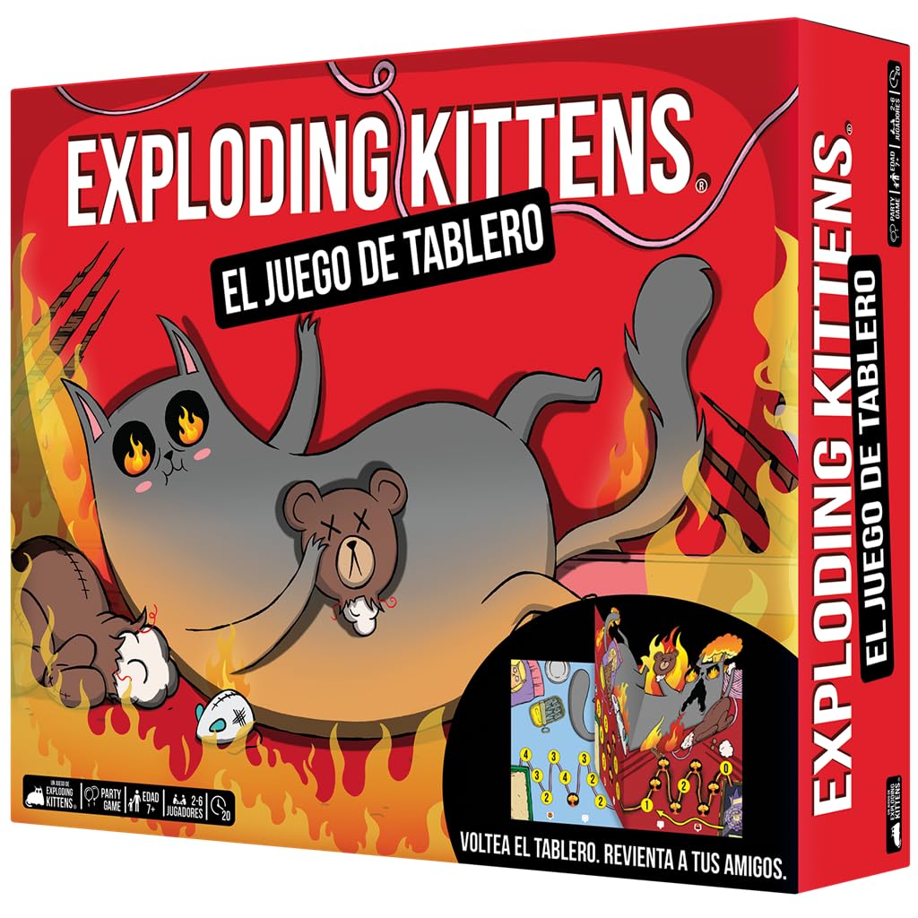 Asmodee Exploding Kittens: El Juego de Tablero, Divertida Carrera de Estrategia con Tablero 3D Interactivo y Sabotaje Gatuno, A Partir de 7 Años, De 2 a 6 Jugadores, 15-​30 Minutos por Partida, Español