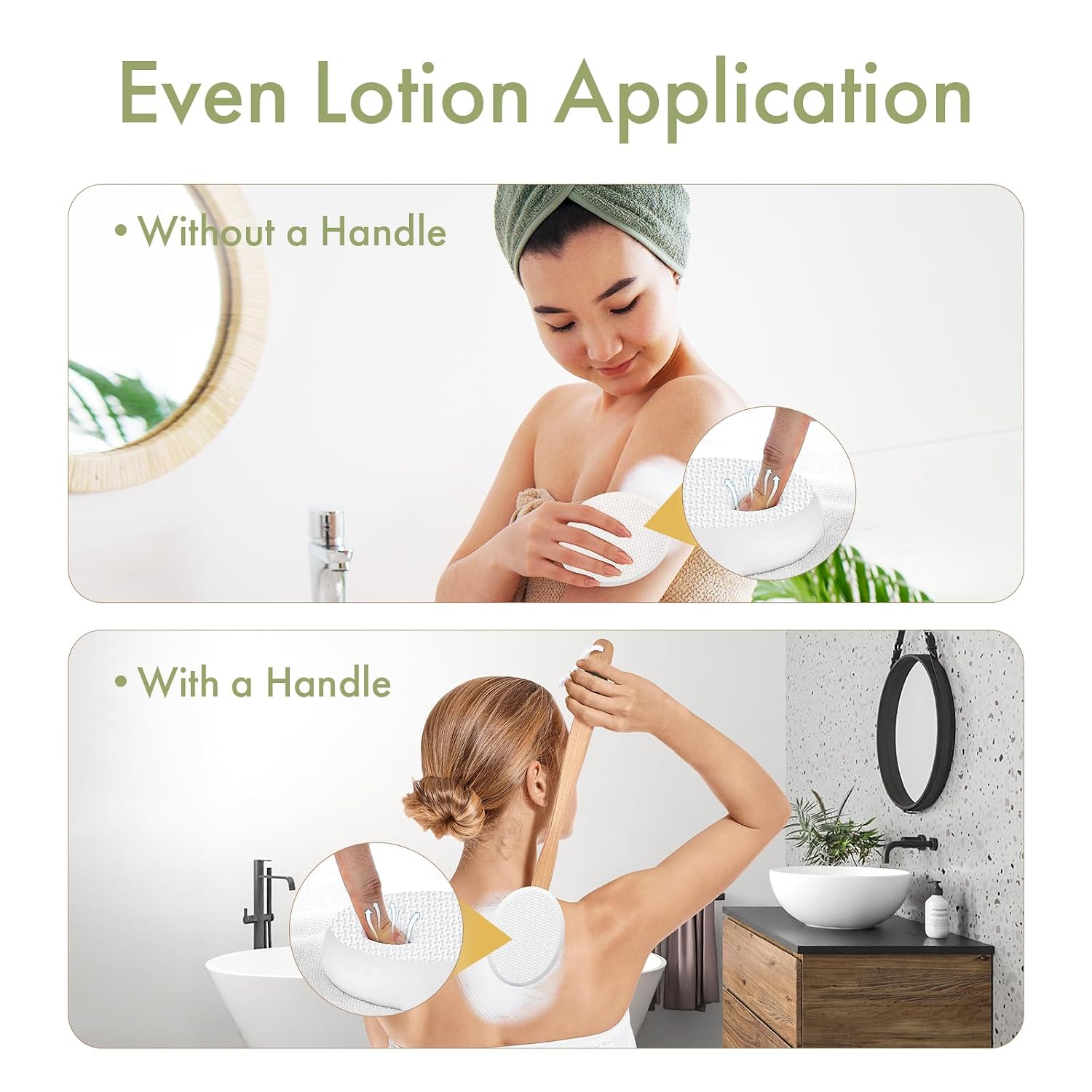 AmazerBath Purple Lotion Applicator for Back, 4 Replaceable Pads with 1 Long Handled and 6 PCS White Lotion Applicator Replacement Pads, Apply Cream Medicine Skin Cream Moisturizer Sunscreen Tanner
