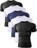 Dalavch 5 Pack Men's Short Sleeve Compression Shirts - Cool Dry Athletic Workout Base Layer Undershirts for Sports & Gym