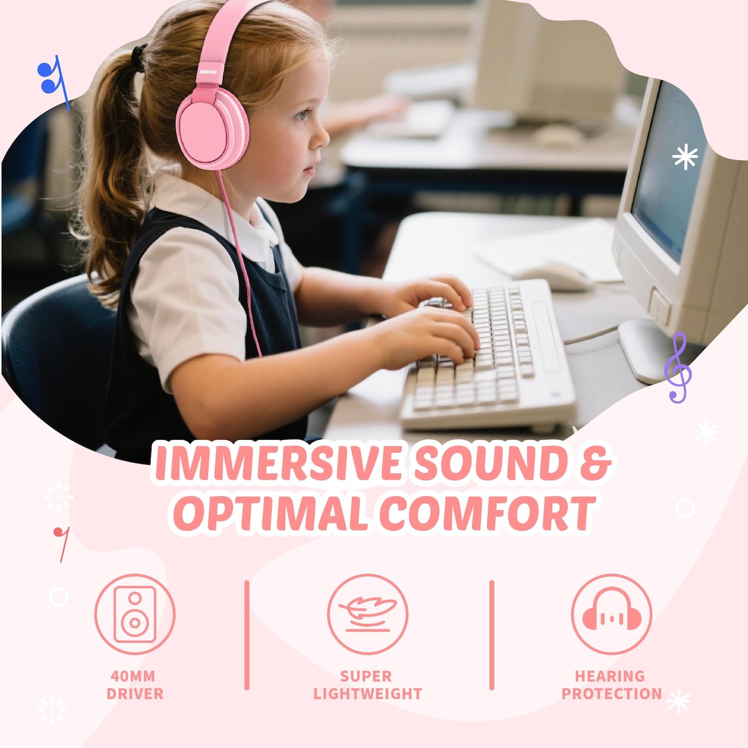 MIDOLA Wired Headphones Over-Ear Hi-Fi Sound With Microphone Adjtable...