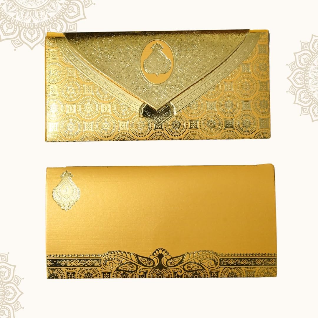 Aywal Pack of 30, 3 Fold Taj Royal Design Shagun Envelopes for Gifting Cash Money Cover Metallic Finish Paper Tuck Flap Designer Fancy Sagan Lifafa Wedding, 19 X 9 cm, Creamish Orange Color 1