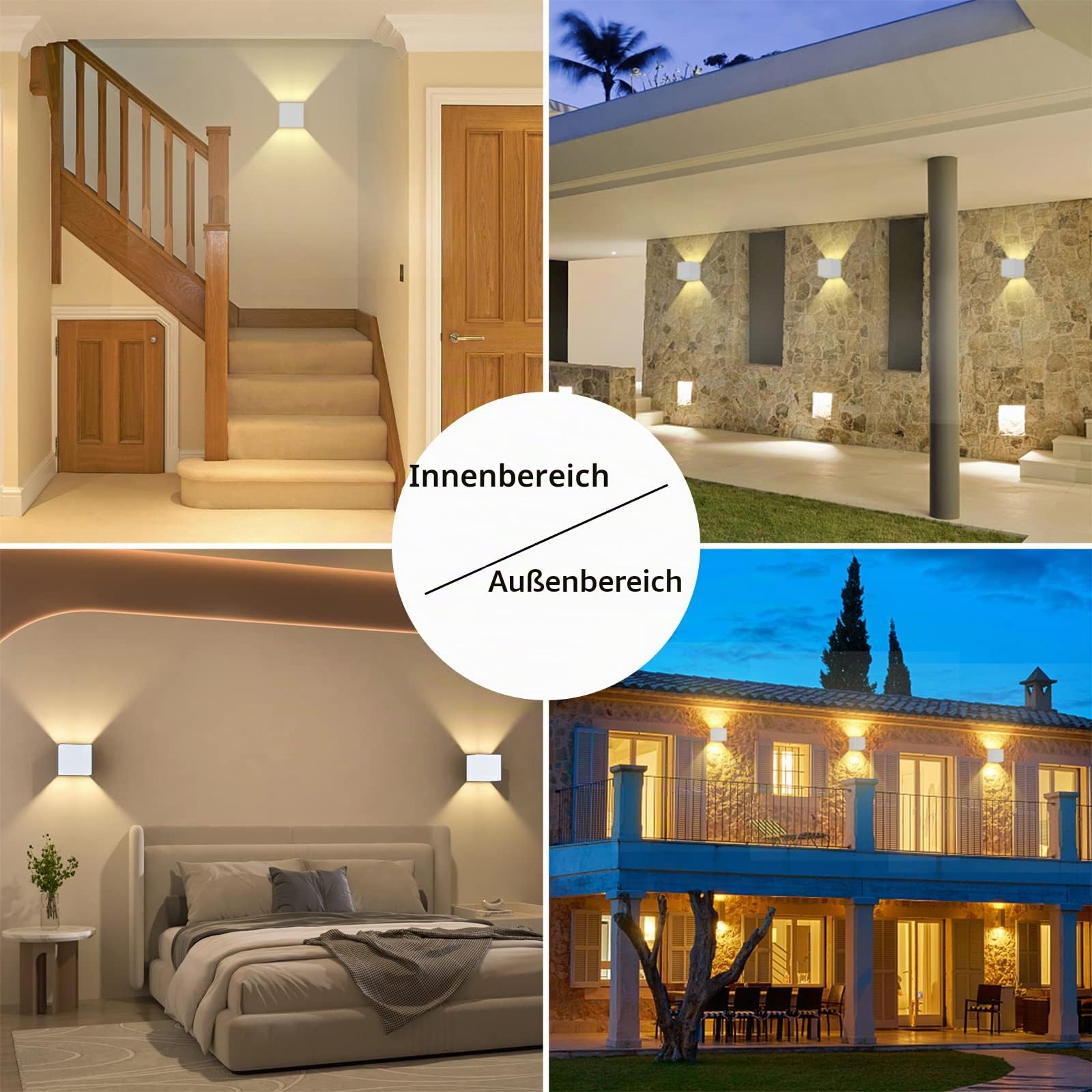 ChangM Wandleuchte Innen Aussen 7W LED Wandlampe mit Einstellung des Blattwinkels, IP65 Wandleuchte Weiße Schale mit Ersetzbaren G9 LED Birne, Warmweiß 3000K, 4 Stücke