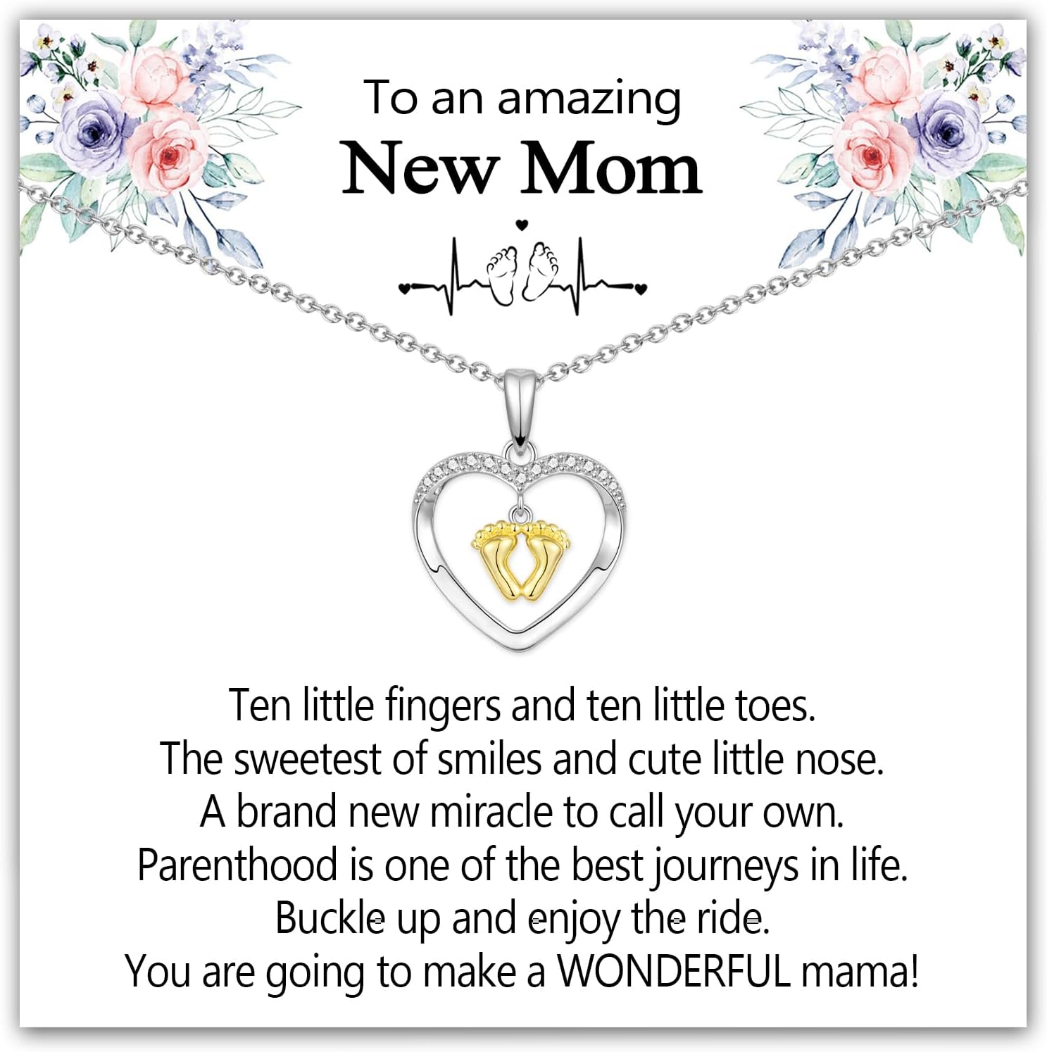 EPIRORA New Mom To Be Gift, Silver Baby Feet Heart Necklace Gifts for Pregnant Mommy 1st Time Moms, Mama Necklaces for Women Mommy to Be New Mother, Mothers Day Birthday Christmas Presents for Her