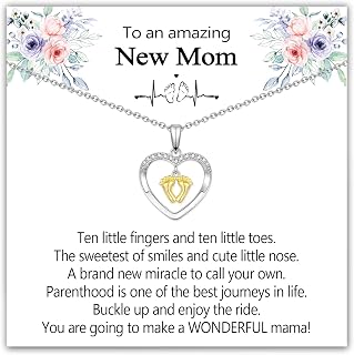 EPIRORA New Mom To Be Gift, Silver Baby Feet Heart Necklace Gifts for Pregnant Mommy 1st Time Moms, Mama Necklaces for Women Mommy to Be New Mother, Mothers Day Birthday Christmas Presents for Her