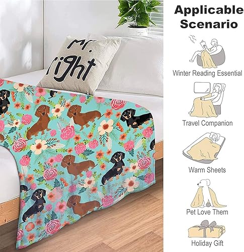 Miniatura 4 de Tourrest Manta de perro salchicha con bonito diseño de perro salchicha para niñas, niños y adultos, súper suave, cálida y acogedora manta de franela