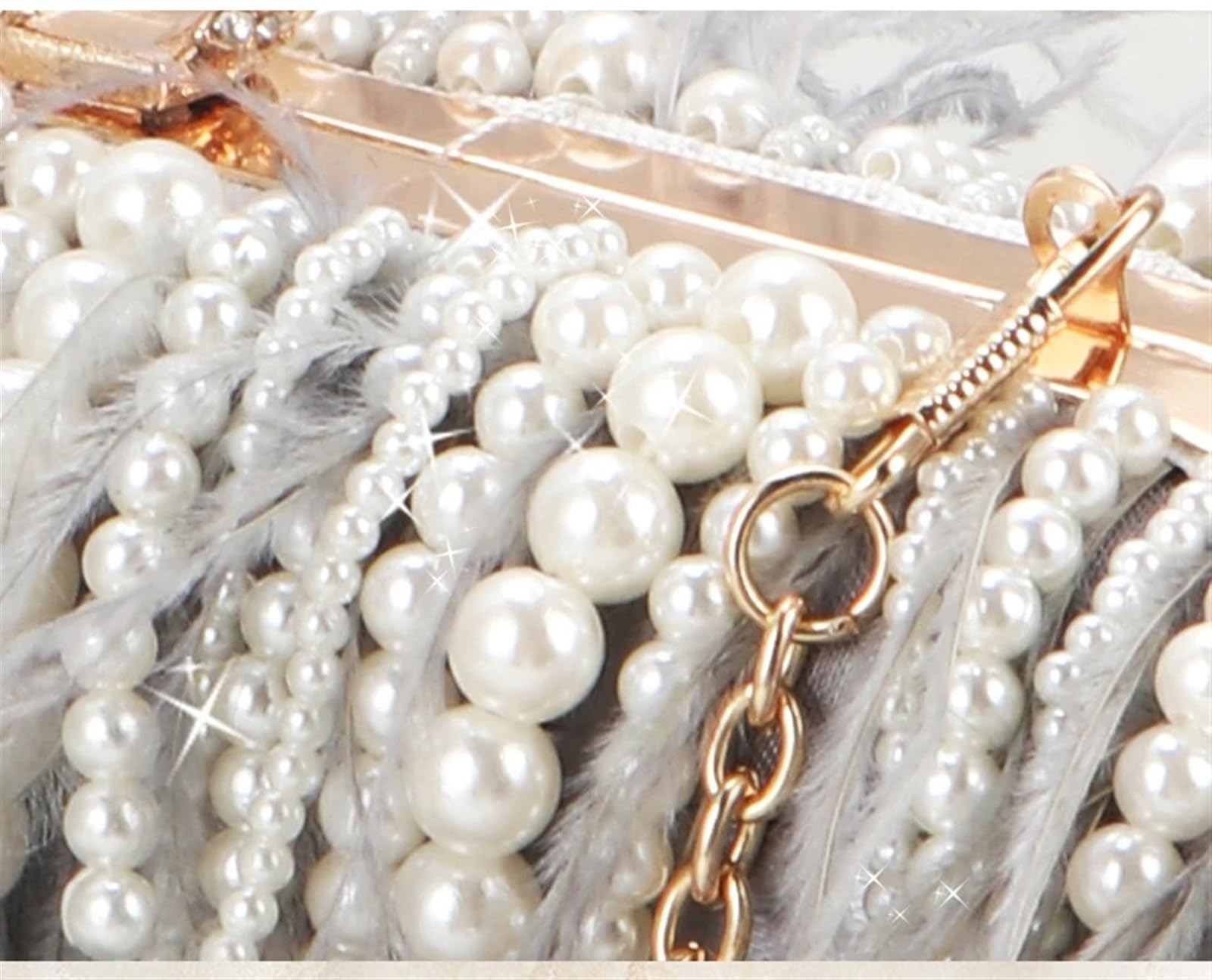 Borsa Piume Borsa a mano con piume di perle, borse da sera donna, borsa anello, pochette cena, festa, a tracolla per festa
