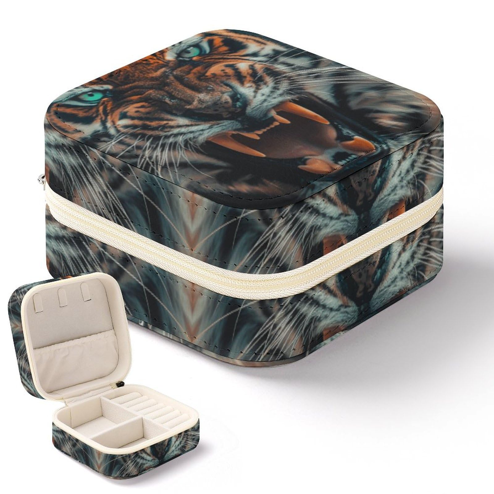 Boîte à bijoux tigre ouvre la bouche motif original carré pour le rangement