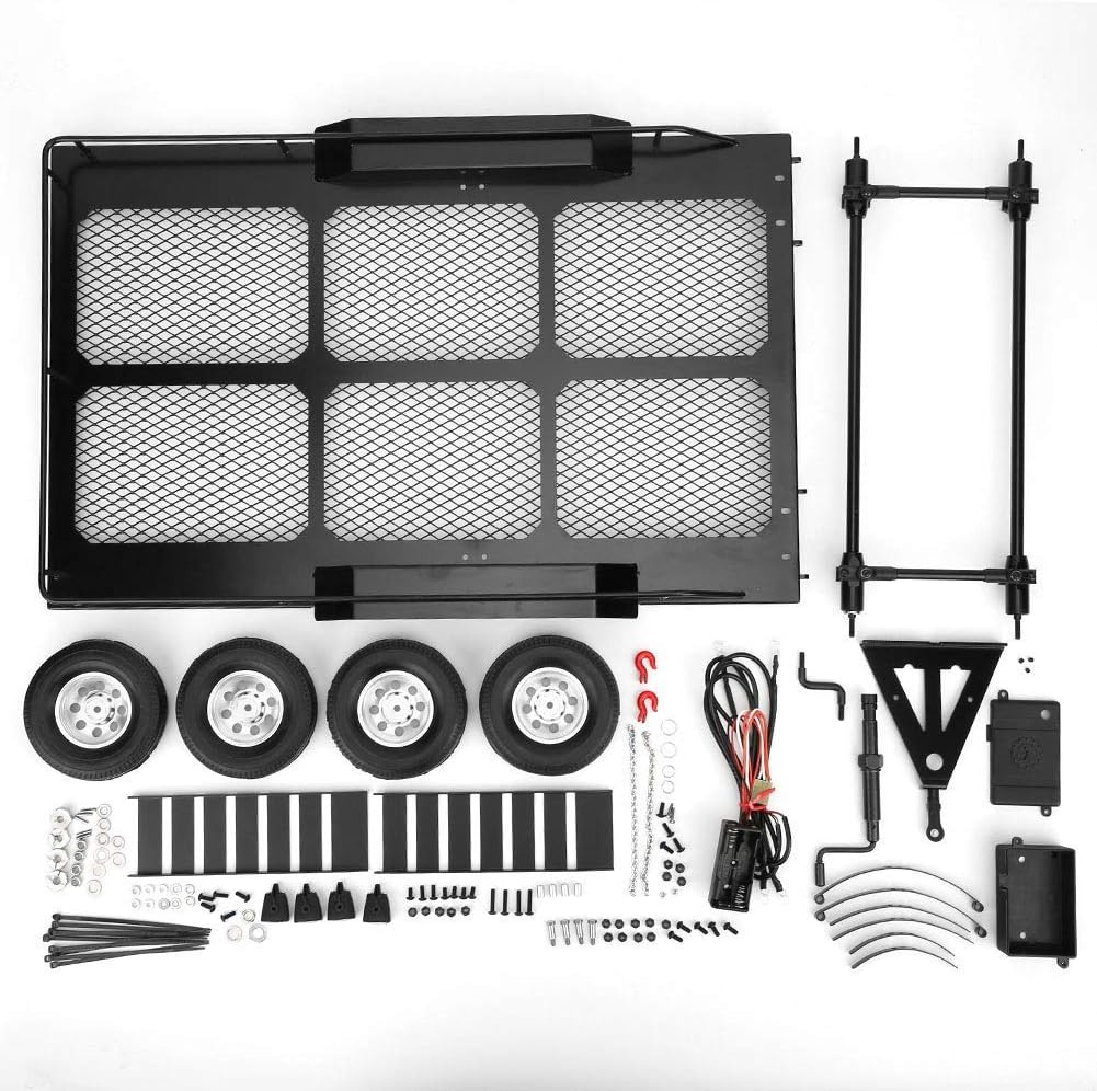 Tbest 1/10 RC Car Trailer, Metal Trail Car Trailer Accessory with Four Tires Fit for 1/10 RC Car