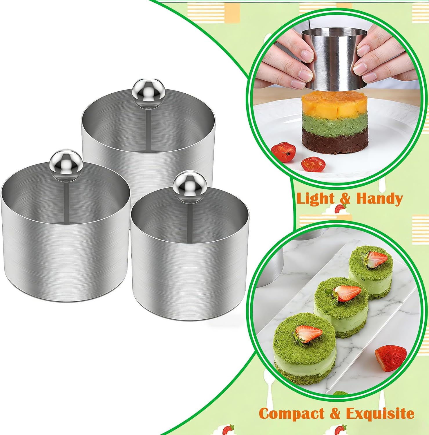 3Pcs Stainless Steel Cake Ring Sushi Molds Ideal for Making Mousse Dessert image 5