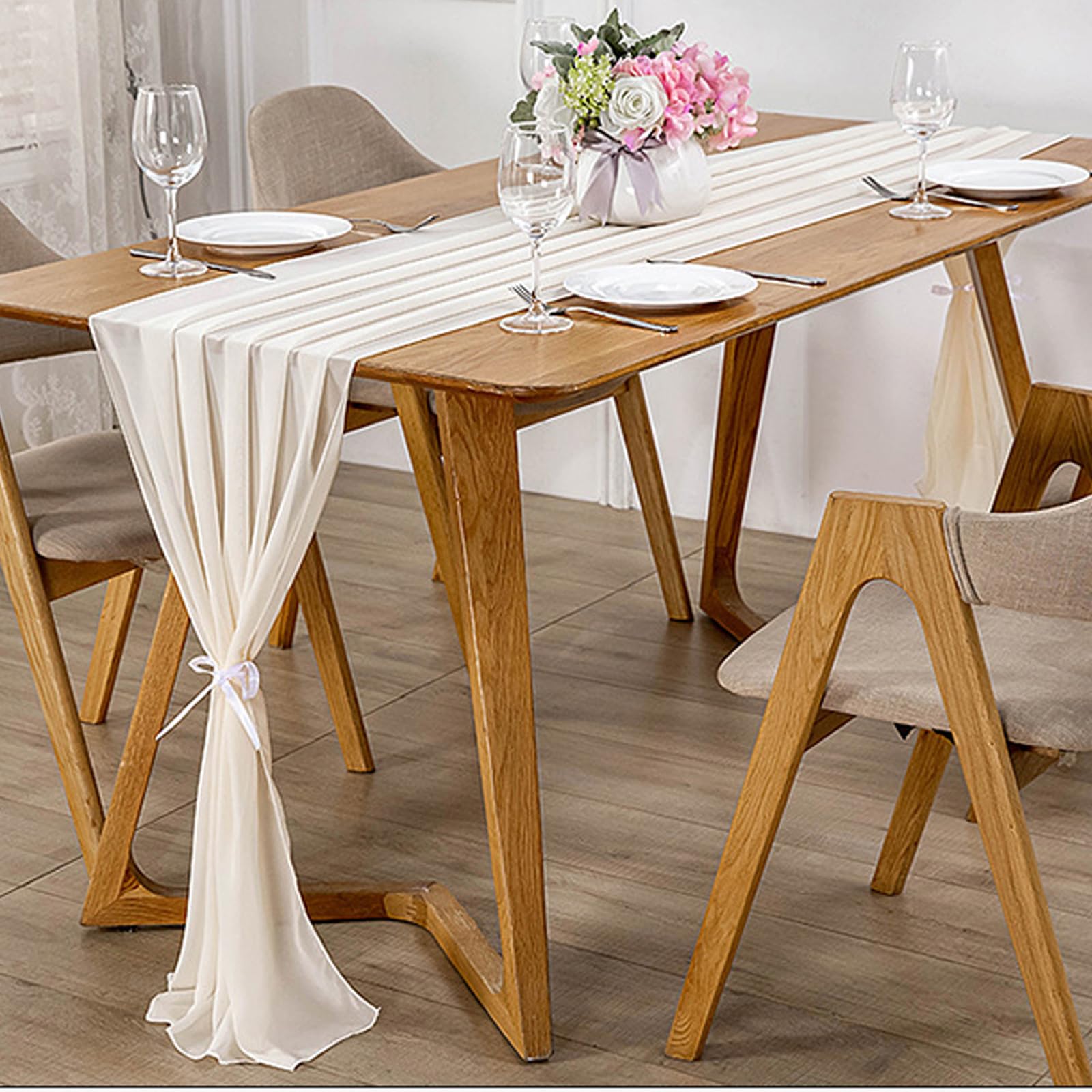 Biały szyfonowy bieżnik na stół, 3 m, przezroczysty bieżnik na stół weselny, 60 x 300 cm, rustykalny bieżnik na stół na romantyczny ślub, baby shower, urodziny, przyjęcie, dekoracje stołu