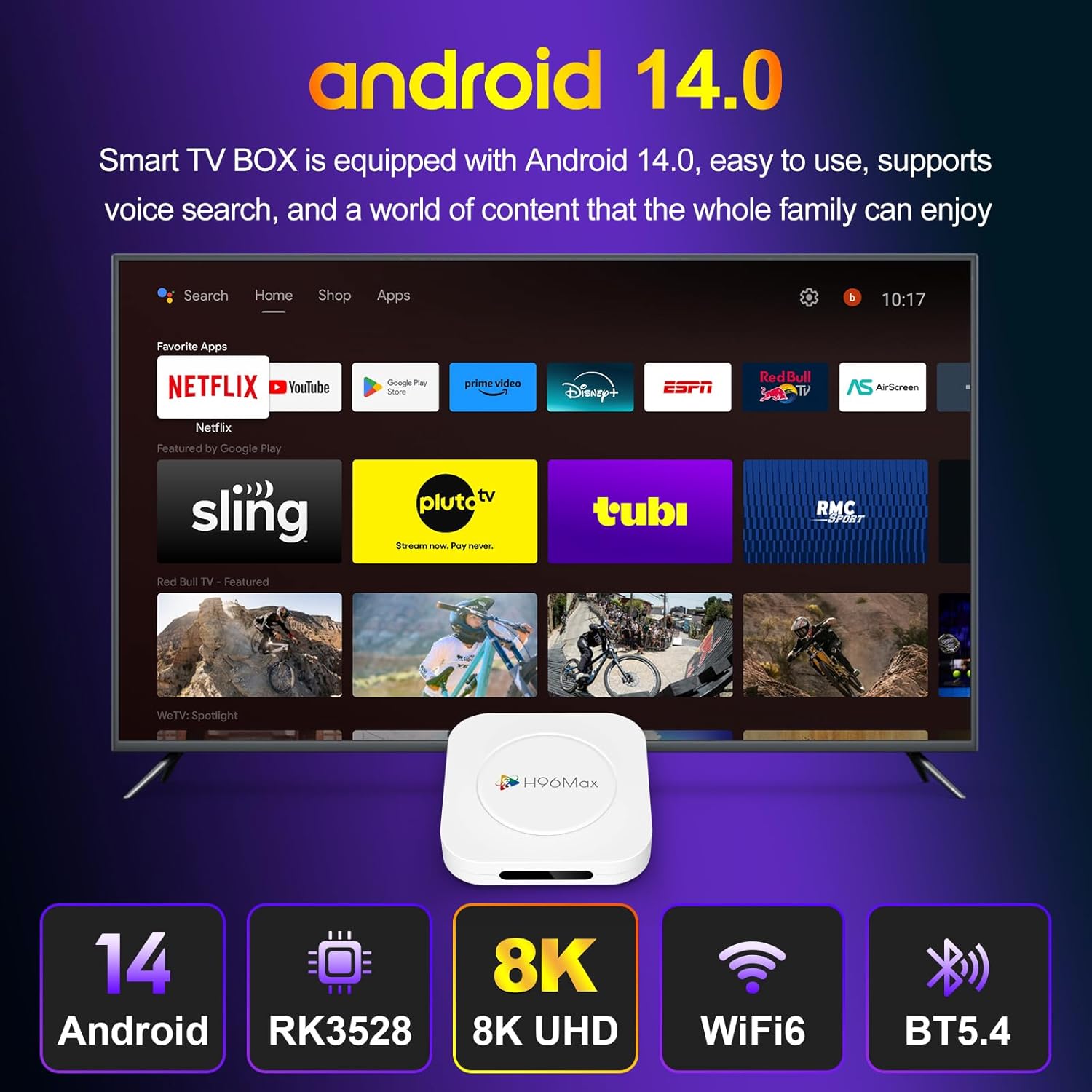 H96Max M1 Plus Smart Android 14.0 TV Box 2GB RAM 16GB ROM Mali-450 RK3528 Quad Core ARM Cortex A53 Support 2.4G/5G WiFi BT5.4 - Model No.: H96Max M1Plus 2GB 16GB