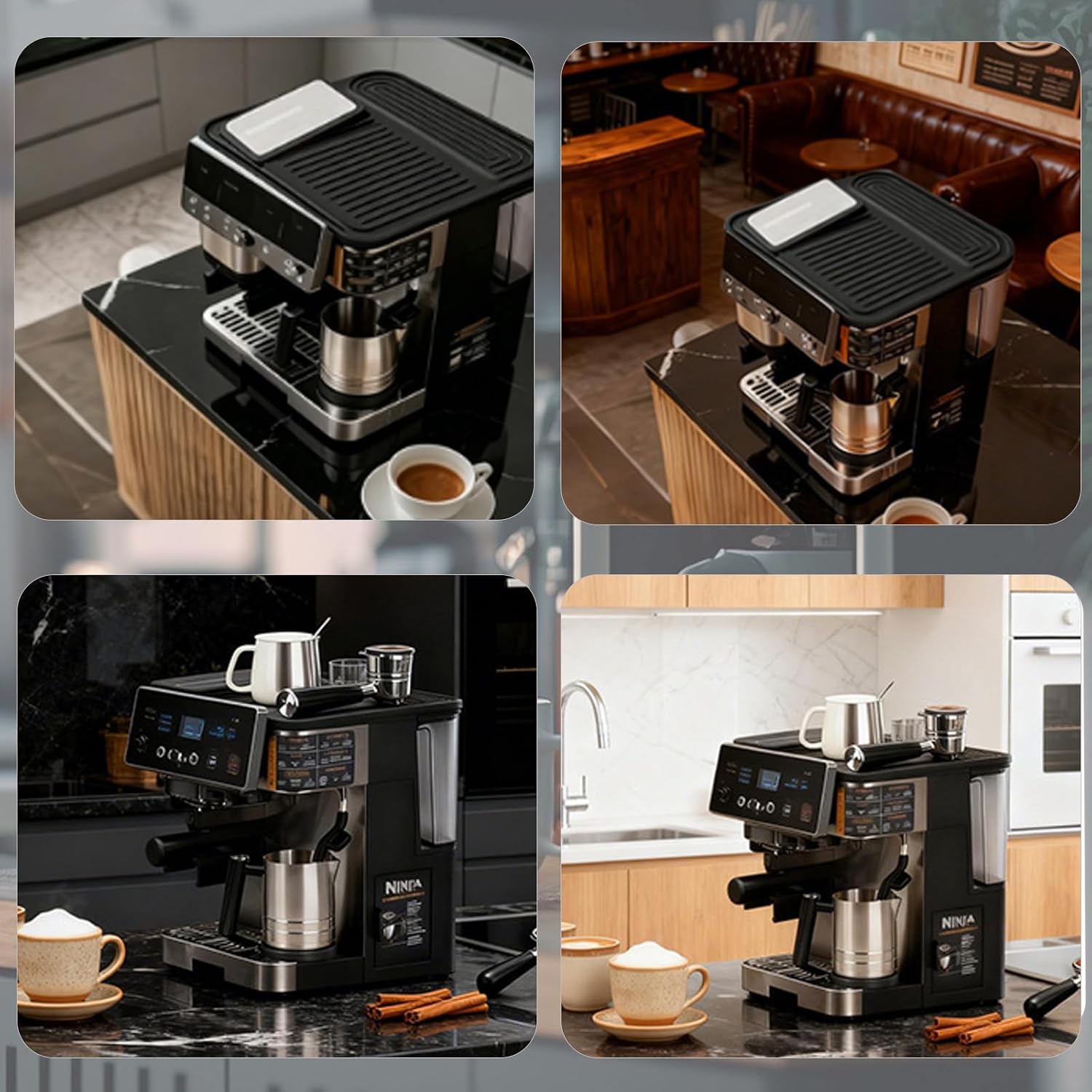 Silicone Coffee Maker Mat for Ninja Luxe ES601 & ES701,3-in-1 24"x16" Coffee Bar Mat + Top Mat + Espresso Tamping Mat,Waterproof Non-Slip Coffee Bar Accessories