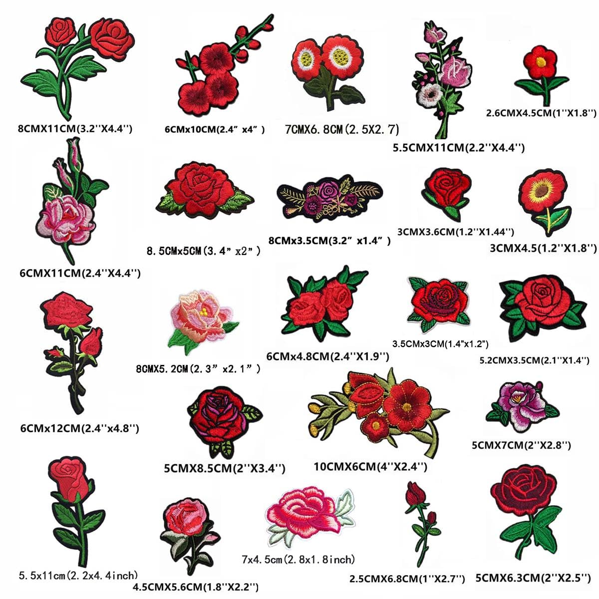 24 szt. różne kwiaty do szycia/naprasowania haftowane naszywki ubrania sukienka kapelusz spodnie buty zasłona torba portfel szycie dekorowanie DIY rzemiosło zakłopotanie aplikacja łatki
