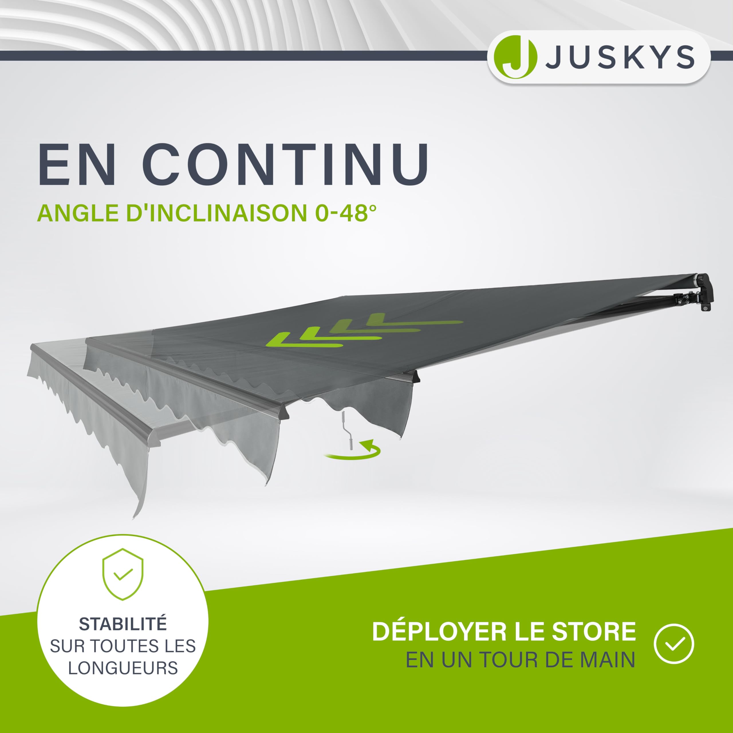 Juskys Store Banne à Bras Articulés 400x300 cm, UV40+, Déperlant, avec Manivelle, Longueur & Inclinaison Réglables, Terrasse, Balcon - Gris