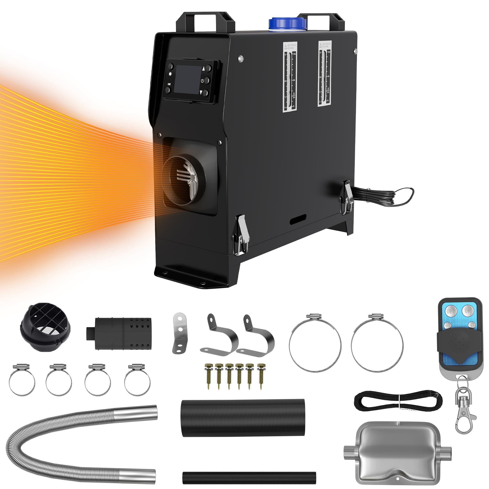 NAIZY Nagrzewnica postojowa na olej napędowy 12 V, 5 kW, z ekranem LCD i pilotem zdalnego sterowania i uchwytami, do samochodów ciężarowych, kamperów, busów (typ B, czarna)