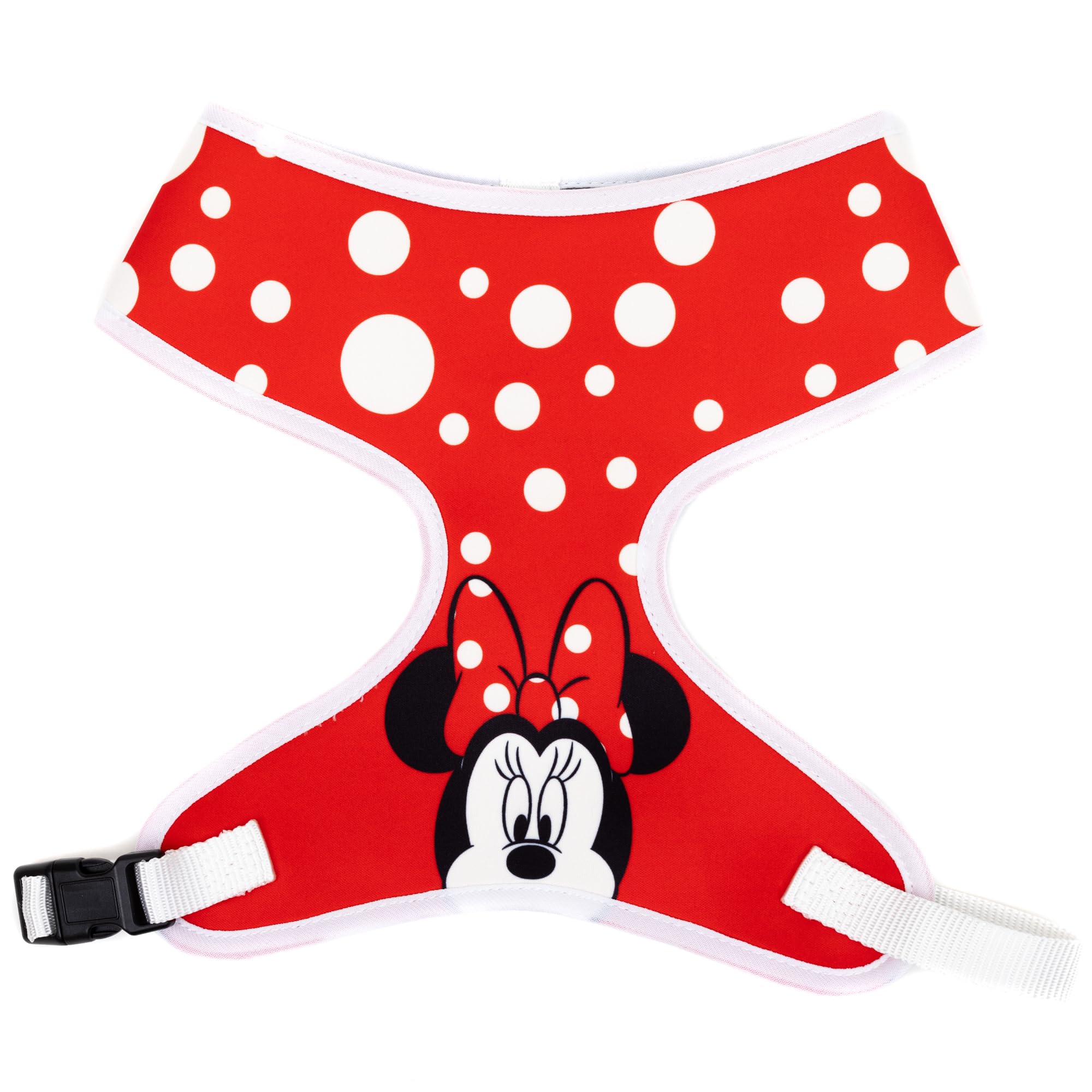 Disney Pet Harness, Dog Collar Plastic Buckle, Minnie Mouse Face and Polka Dots Red White