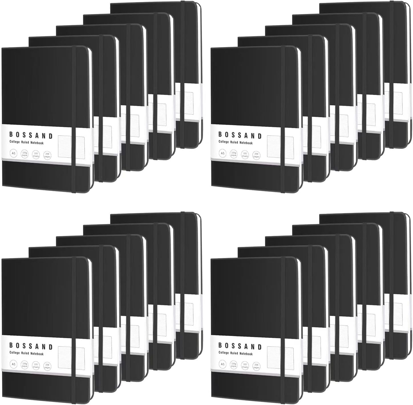 BOSSAND 20 Pack Lined Journal Notebooks Bulk, A5 Journals for Writing, 200 Pages 100 GSM Thick College Ruled Paper, Hardcover, 8.25 inches x 5.75 inches, Black