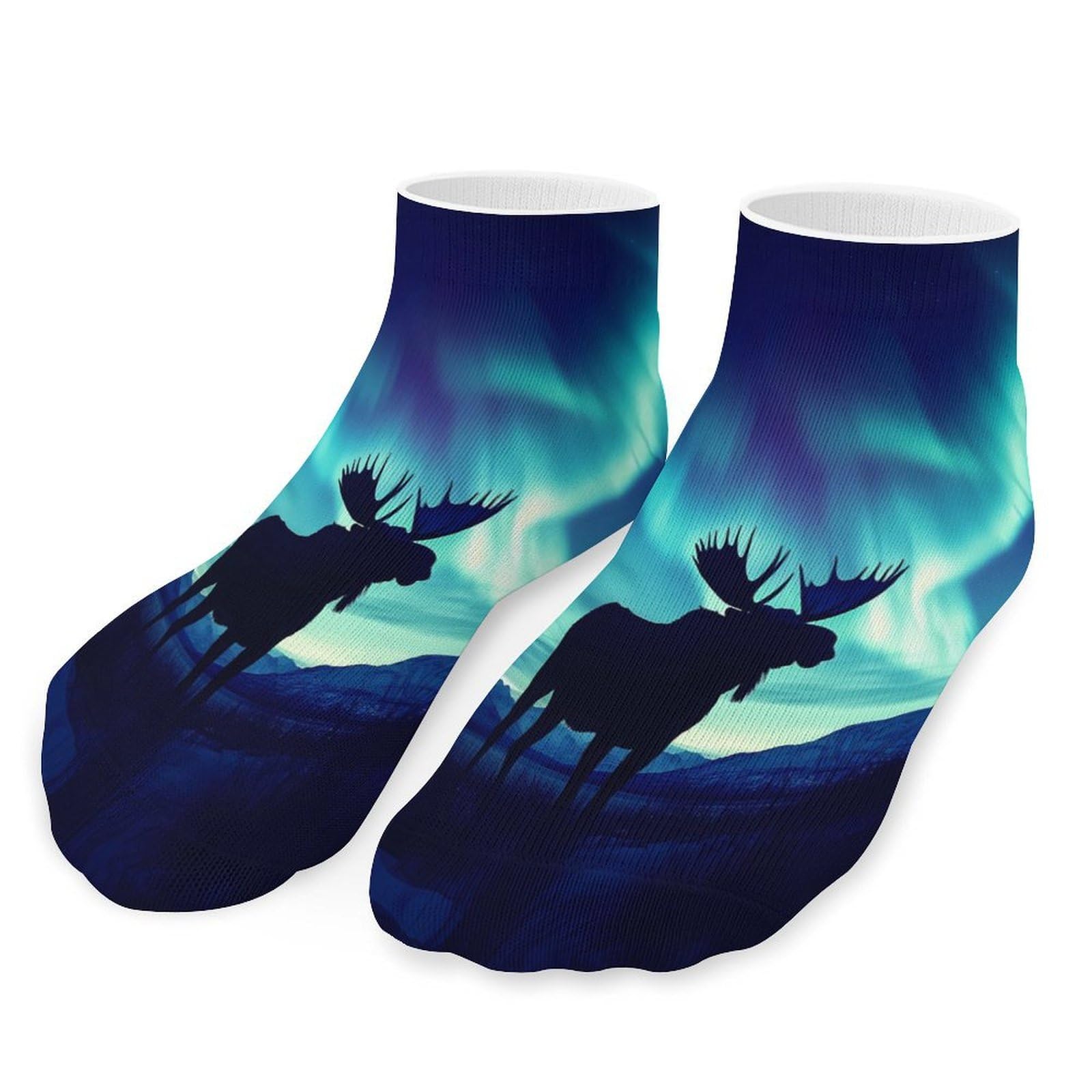Anceky Northern Lights s And Moose Socks Print Ankle Sock Casual Sports Short Sockss for Women Men