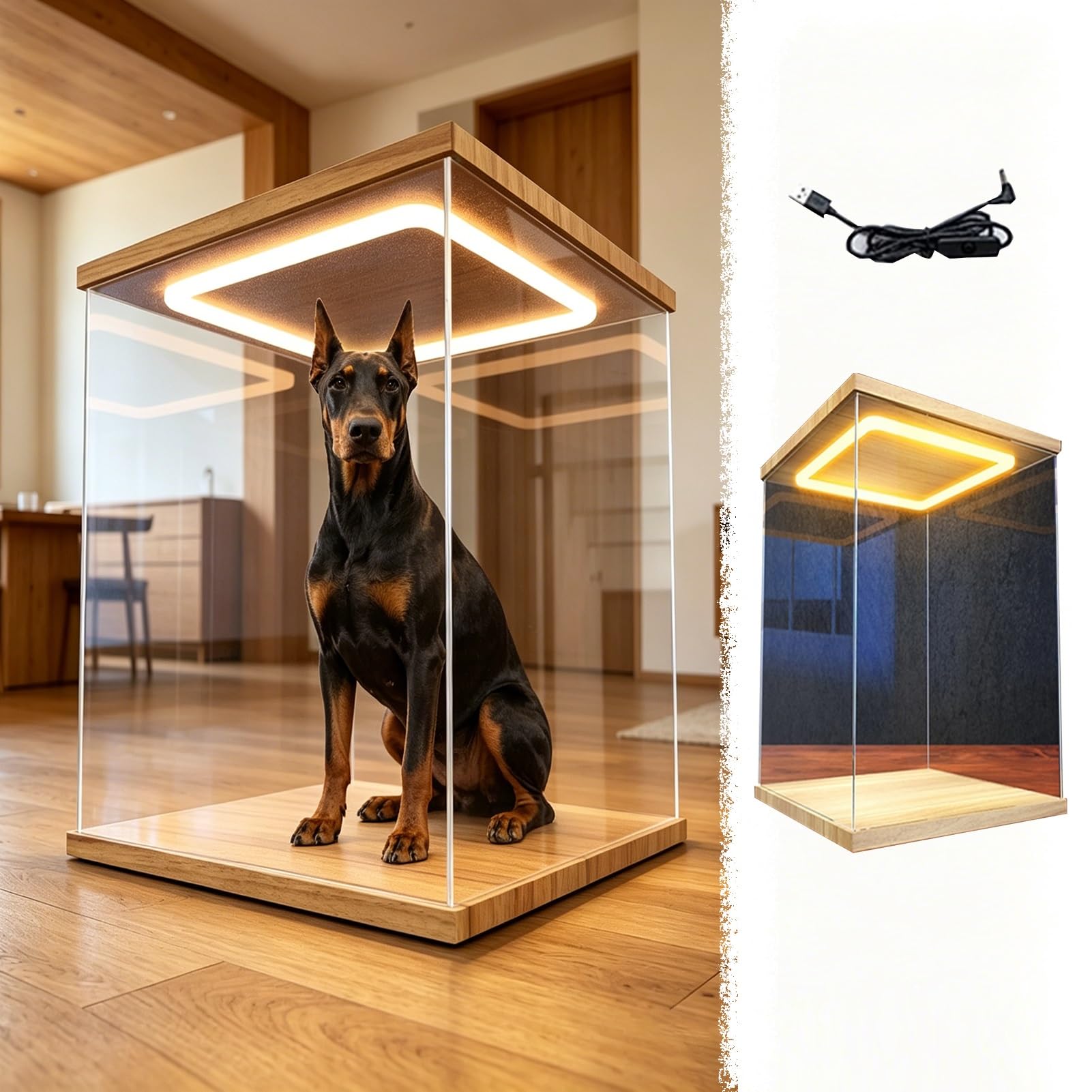 UrbanUp Teca Plexiglass Vetrina Espositiva in Acrilico da Terra con Luce LED, Grosso Cubo Trasparente per Riporre Ornamenti, Vetrina Alta 60,50,40,25,30,25,20,15,10cm(30x30xH60cm/12x12x24)
