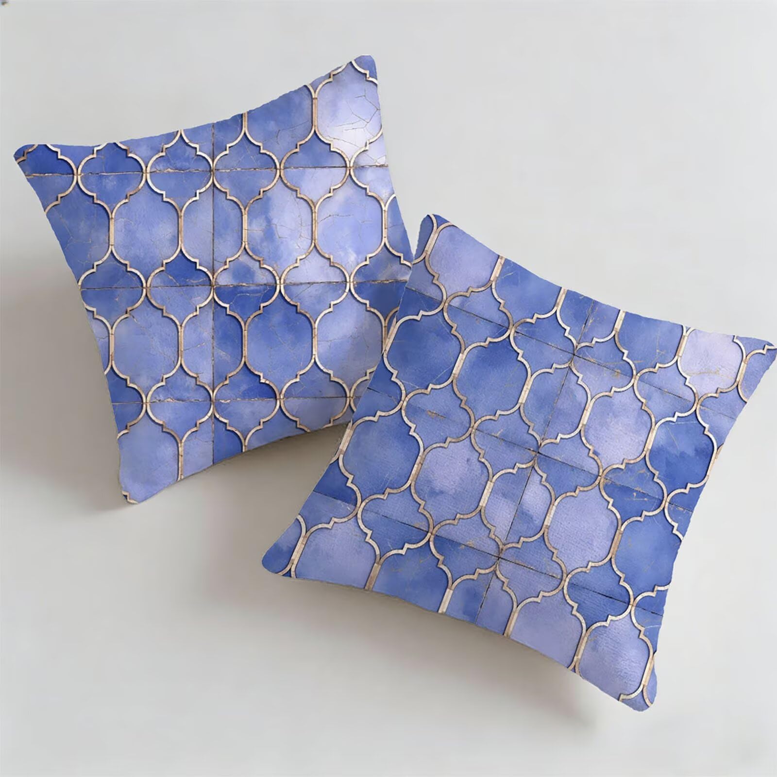 Taie d'oreiller bleu 75x75cm imperméable et housse de coussin canapé déco lot de 2