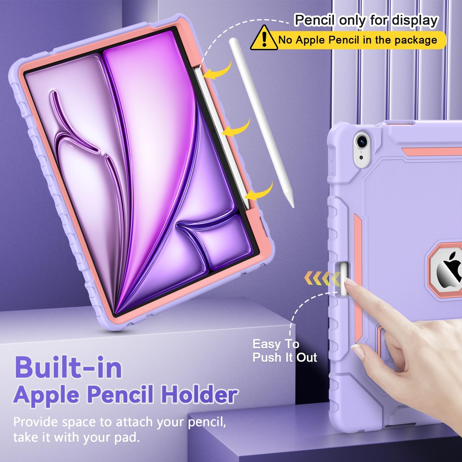 Grifobes Case for iPad Air 13-inch (M3/M2) 2025/2024, Heavy Duty Shockproof Protective Cover with Pencil Holder/Stand for i Pad Air 13" for Kids Girls Women (Purple) - Image 3