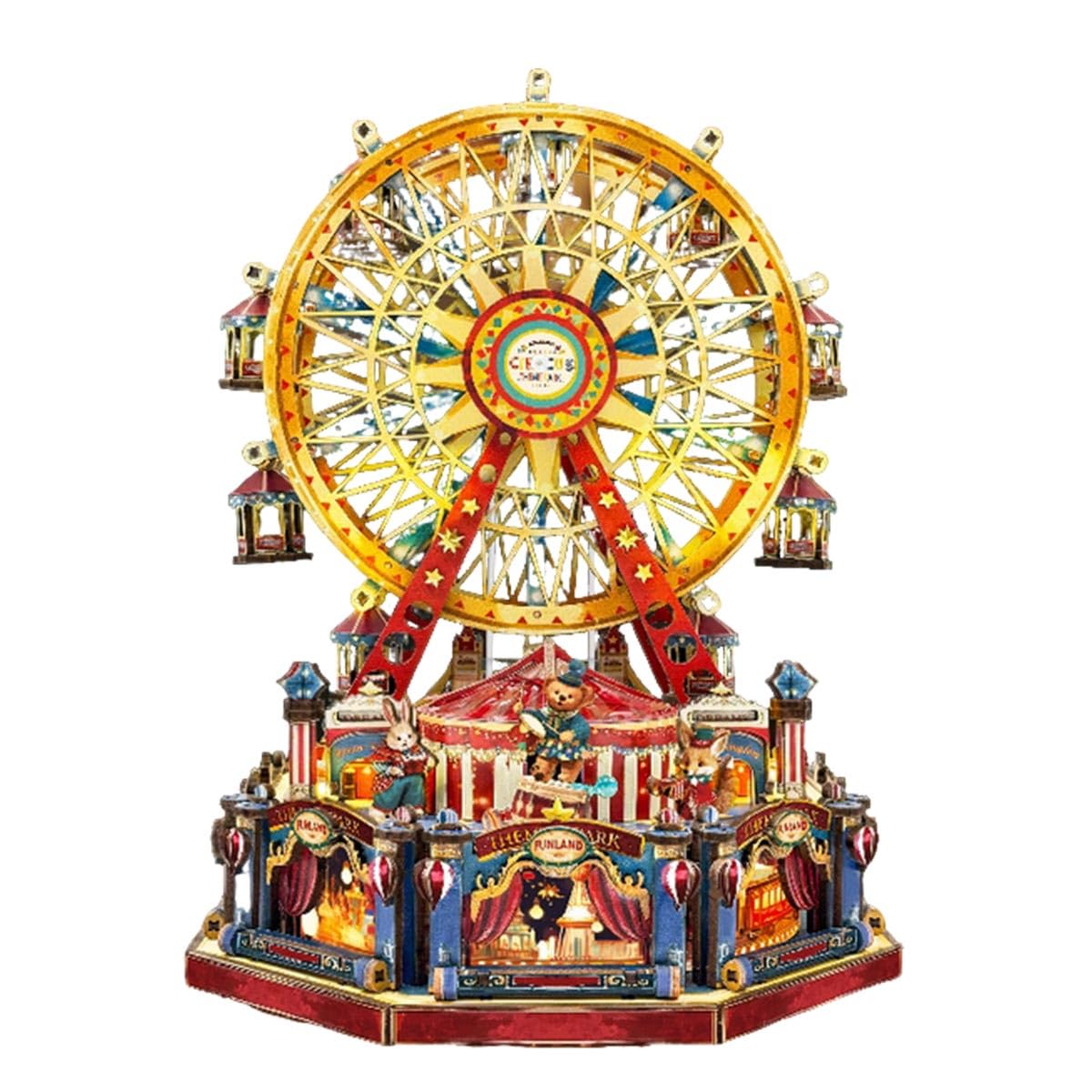 Drewniane puzzle 3D, obracający się wiek, diabelski młyn, drewniany zestaw modeli ze światłami, zestaw do samodzielnego wykonania, kolekcjonerska dekoracja biurka i kreatywny prezent dla entuzjastów