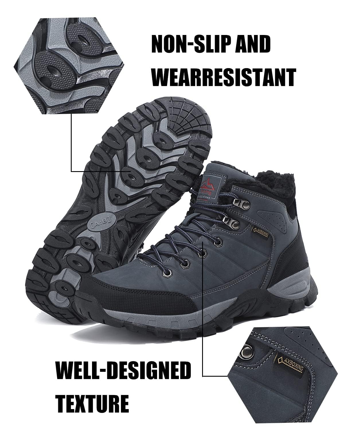 ARRIGO BELLO Stivali da Neve Uomo Scarpe Invernali Foderate di Pelliccia Calda Caviglia Stivali Piatti Sport Escursionismo Boots Taglia 41-46