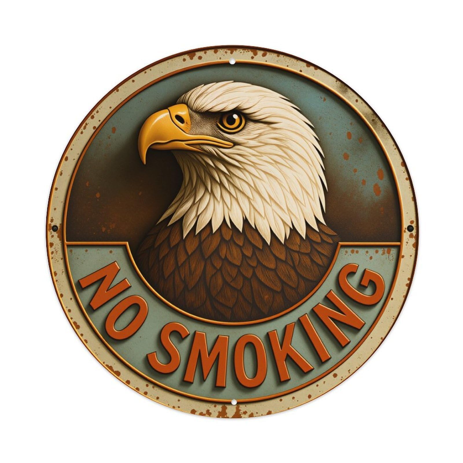 Eagle Head No Smoking Sign Round Tin Sign Vintage Style Metal Sign Home Bar Garden Wall Plaque Decor Metal Poster 8x8 Inch