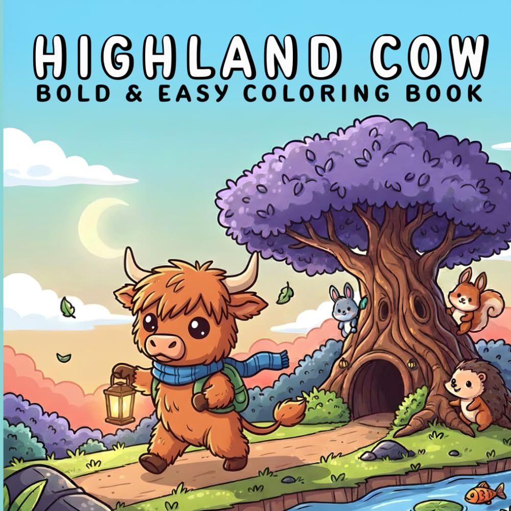 Highland Cow Coloring Book: Cute Scottish Cows Coloring Pages for Stress Relief – Bold and Easy Designs for Teens and Adults