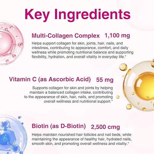 Miniatura 4 de Lenm Cápsulas de colágeno múltiple, 240 cápsulas, 5 tipos de colágeno I II III V X con biotina, vitamina C y ácido hialurónico, péptidos de colágeno