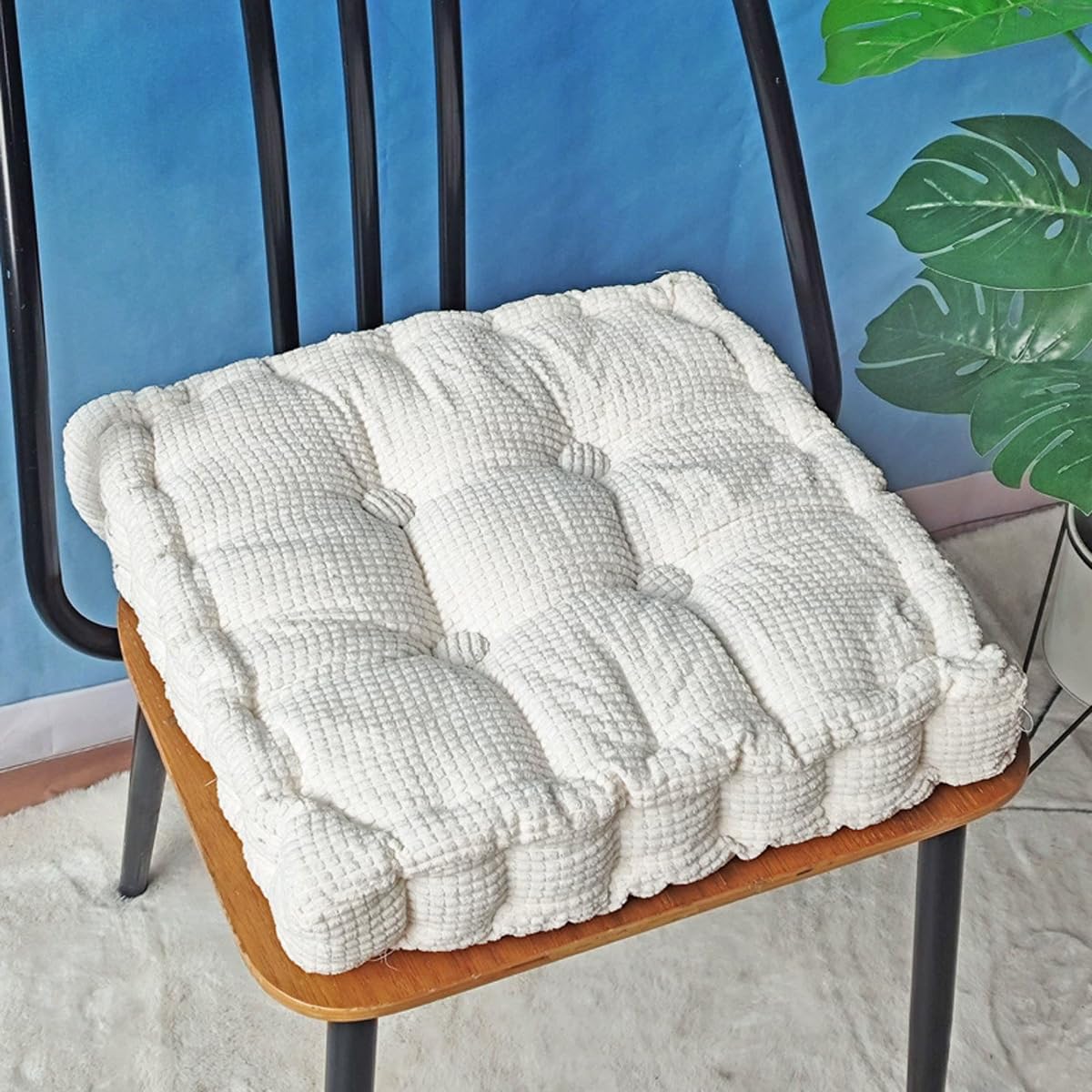 Set di cuscini da pavimento grandi (confezione da 2), spessi e morbidi, trapuntati, per sedie da pranzo, panche, sedie a dondolo e divani, comodi cuscini bianchi, 50 x 50 cm