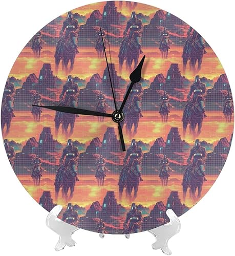 Wall Clocks Battery Operated 10 Inch - Cyber Retro Western Cowboy Print Modern Silent Small Wall Clocks for Living Room Office Kitchen Bathroom