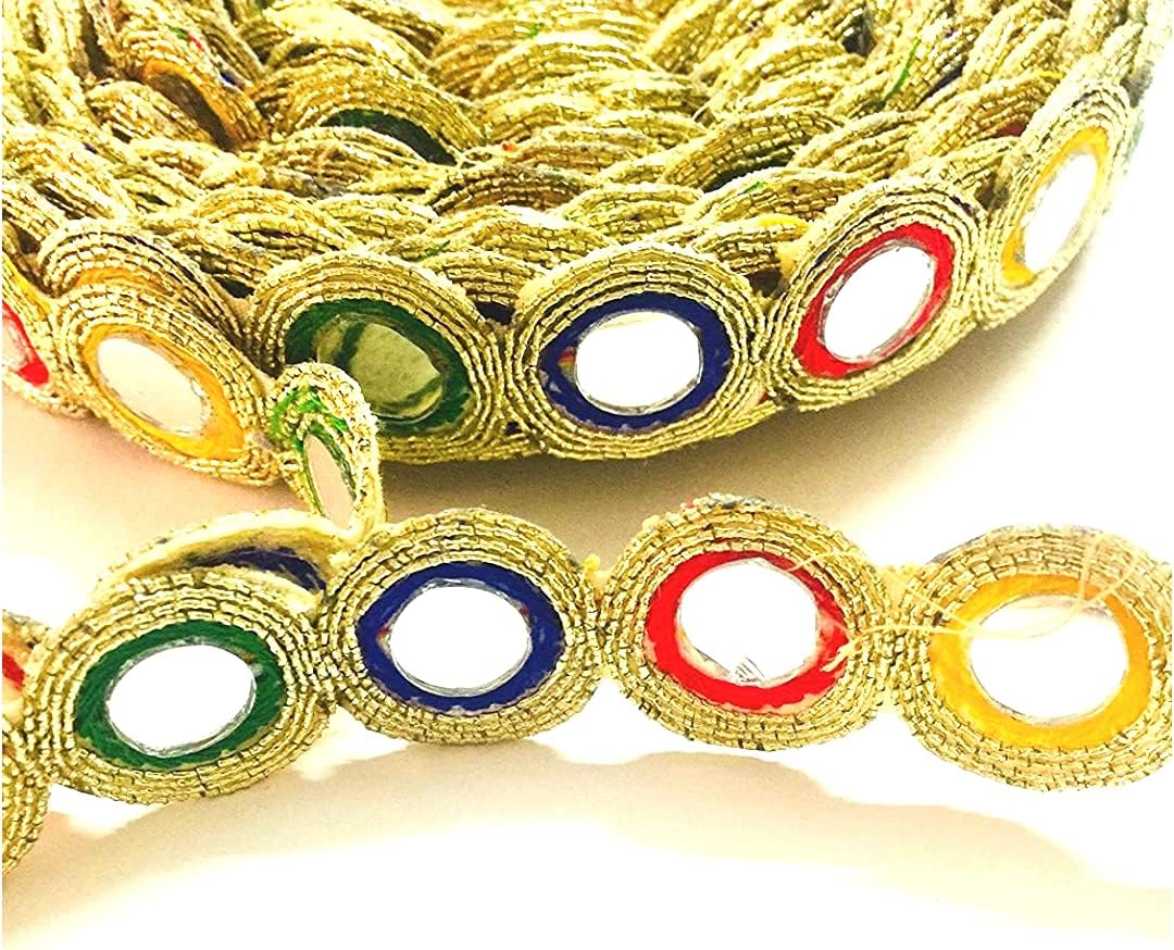 CRTRound Mirror Laces Border for Women's Dresses, Dupatta, Bridal Dresses, Saree, Lehengas, Palazzo, Anarkali Suits, Blouses, Craft and Home Decor (Multi-Colour, 4.25 mtr)