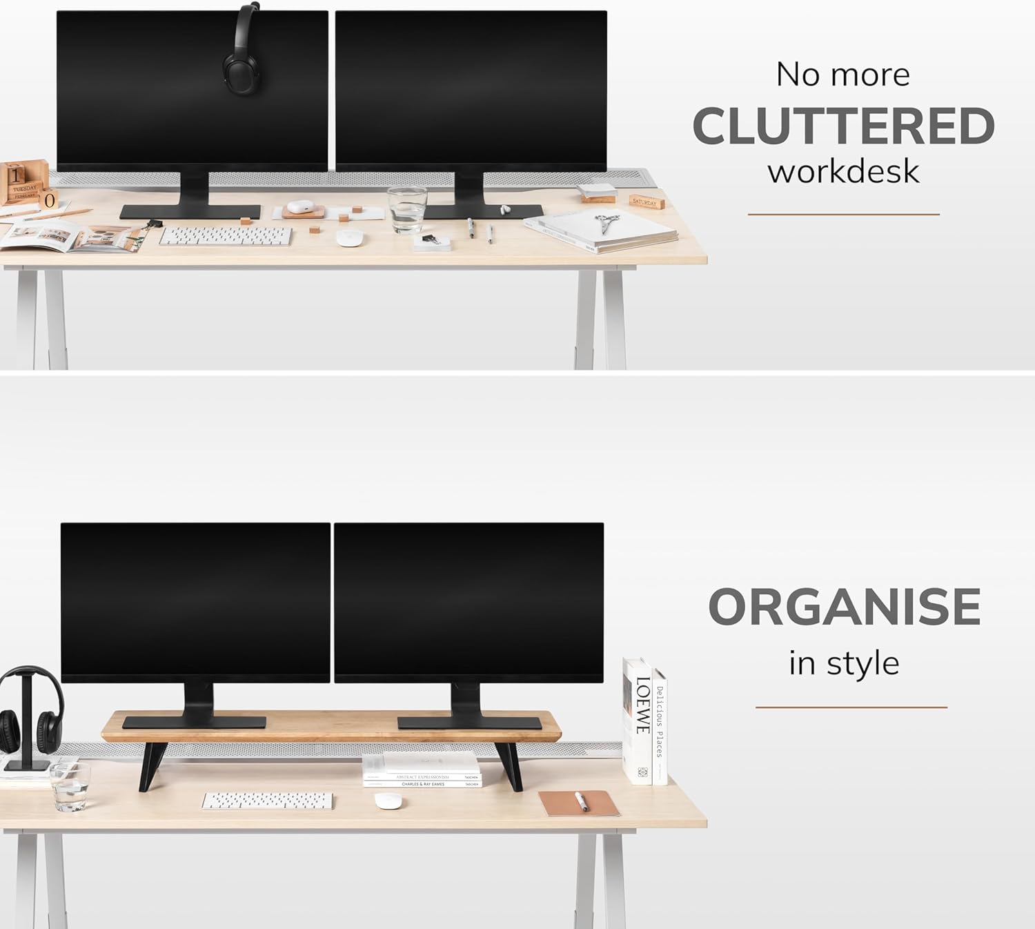 Anji Mountain Monitor Stand - Desktop Organizer & Laptop Riser, Ergonomic Monitor Riser, Space-Saving Monitor Stand for Desk, Durable Construction, Easy Assembly, Ideal for Home & Office,Natural
