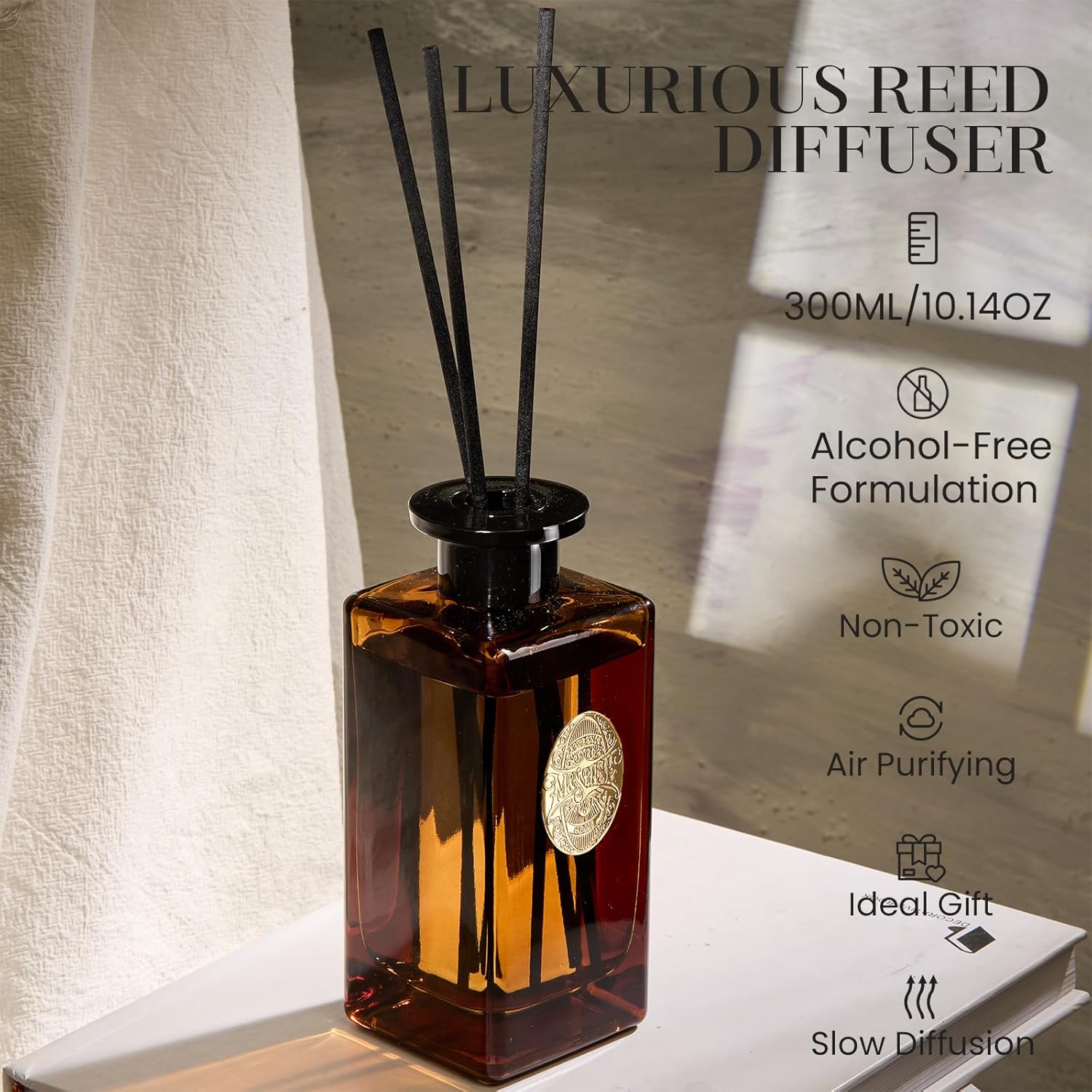 M&SENSE 10.14 oz Large Reed Diffuser Set | Under The Fig Scent Home Oil Diffuser with Sticks |Hotel Collection Non-Toxic Essential Oil |for Bedroom Bathroom Living Room - Image 3