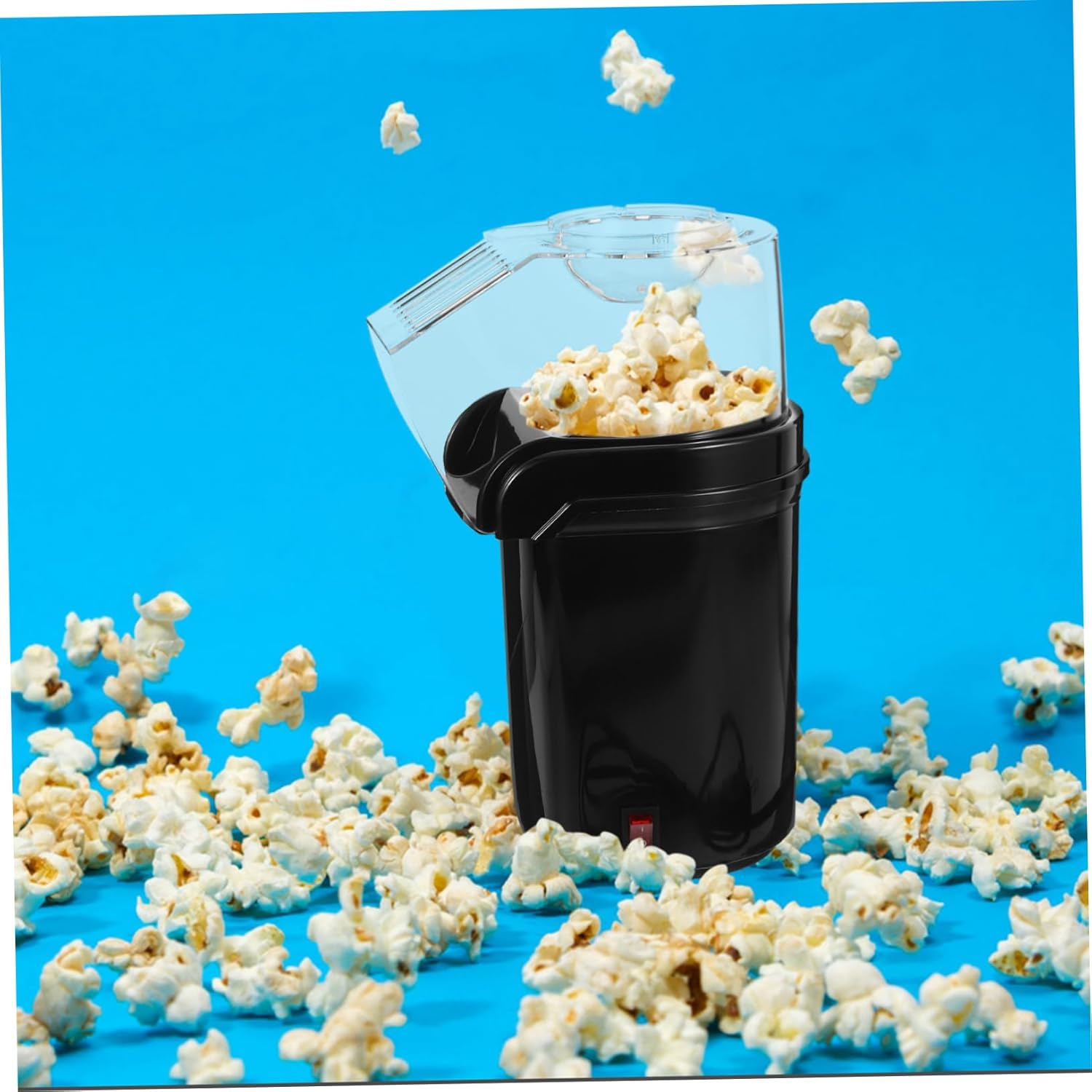 Mini Electric Hot Air Popcorn Automatic Popcorn Machine with Scoop Fast Snack Maker Healthy Oil Movie and Home Party Black