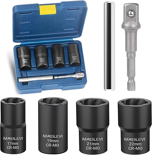 Juego de extractor de tuercas de perno con barra de perforación central, 6 piezas de 12 pulgada, herramienta de extracción de tuercas de impacto de