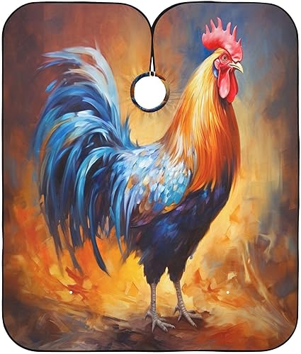 SDMKA Capa de peluquería profesional de gallo colorido impermeable para corte de pelo, con cierre a presión, delantal de peluquería multifuncional