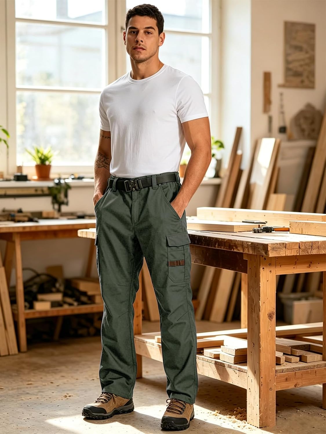Men's Work Tactical Pants, Cargo Ripstop Pant with 11 Pockets, Waterproof Military Pants for Hiking, Travel, Outdoor