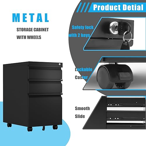 Miniatura 5 de Armario de almacenamiento de archivos rodantes con 3 cajones para oficina en casa, pequeño organizador de archivos apto para carpetas de cartas y