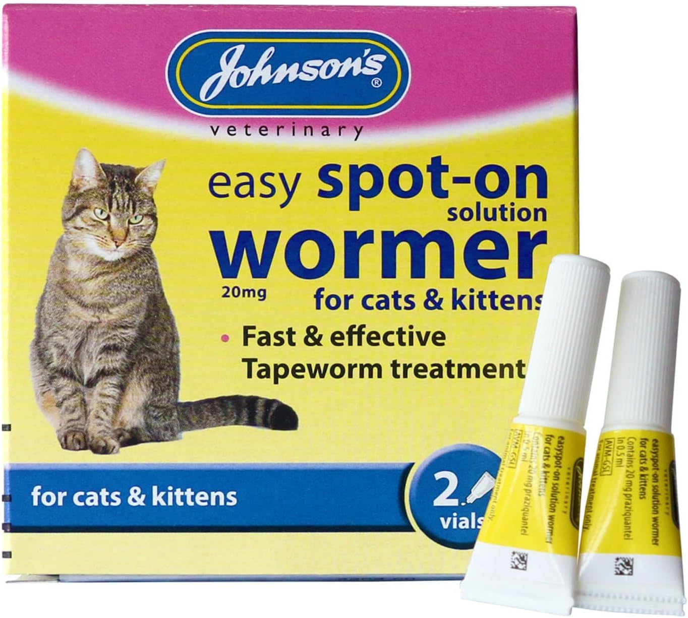Johnson’s Easy Spot On Wormer for Cats & Kittens 2 Pack: Veterinary Strength Cat Worming Treatment Spot On, Effective Dewormer for Cats