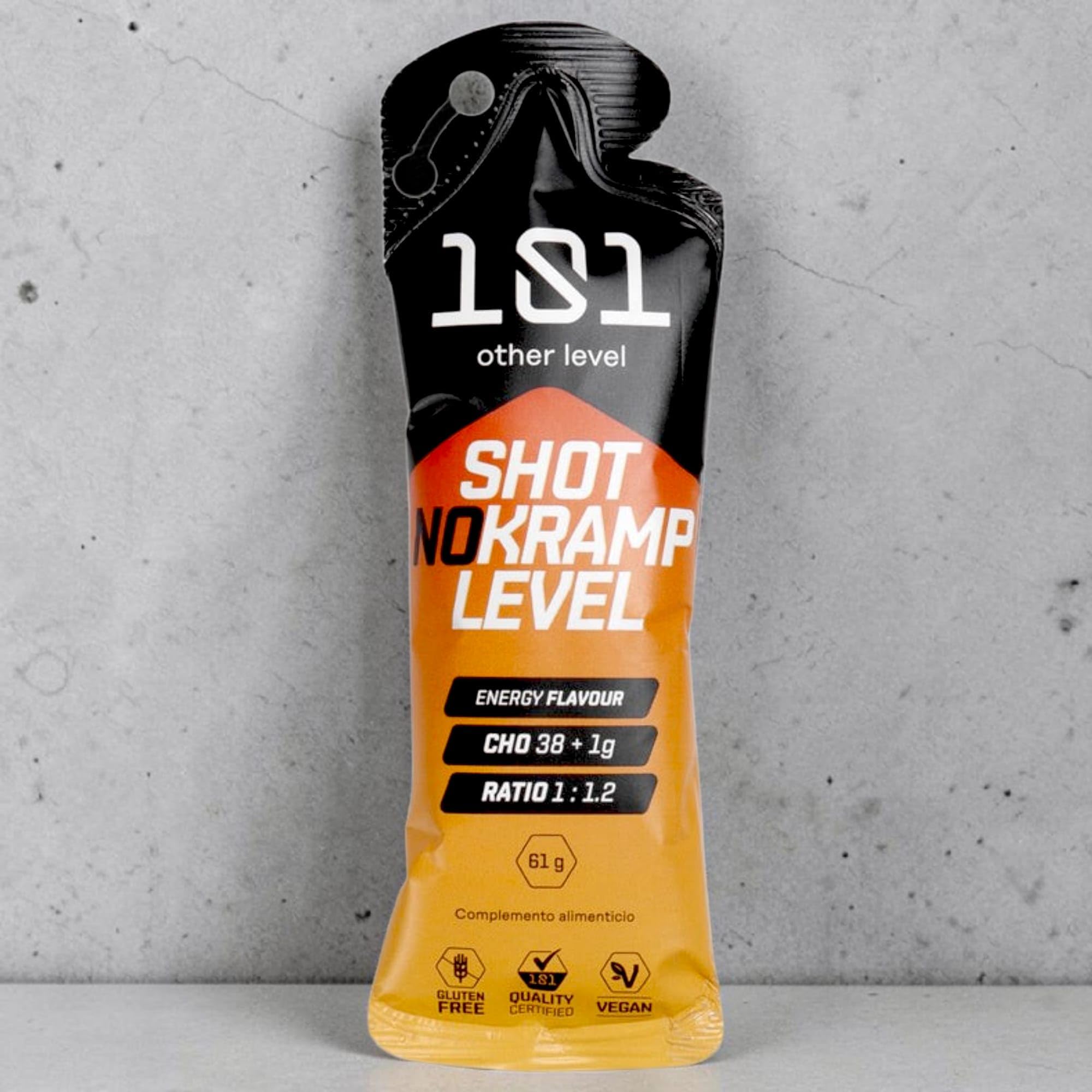Shot No Kramp Pack 24 Geles de 61 gr - Sabor Energy - Anticalambres Musculares Líquido para Ciclismo, Running y Trail - Electrolitos de Rápida Absorción