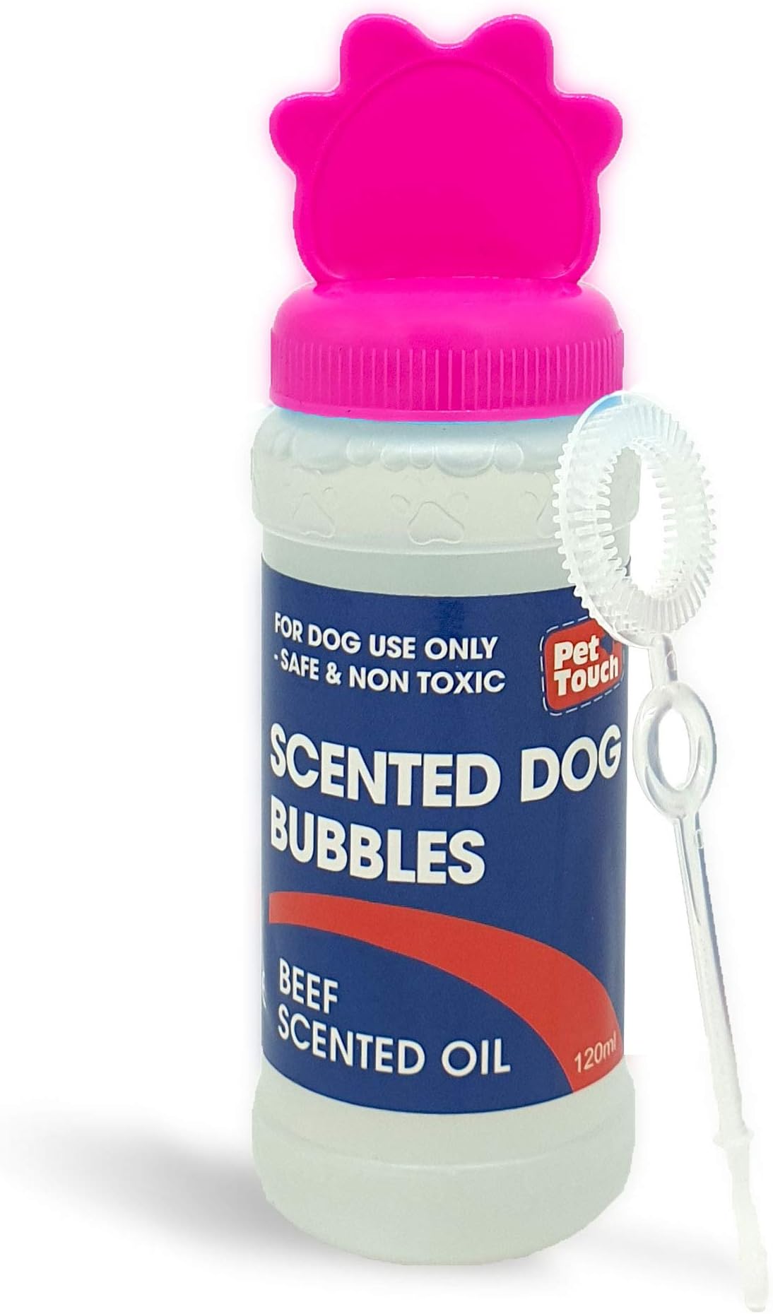 120 ml Blowing Bubbles for Dogs that contains SCENTED in BEEF and PEANUT BUTTER for Pet Interactive Play (BEEF, Pink (120 ml))