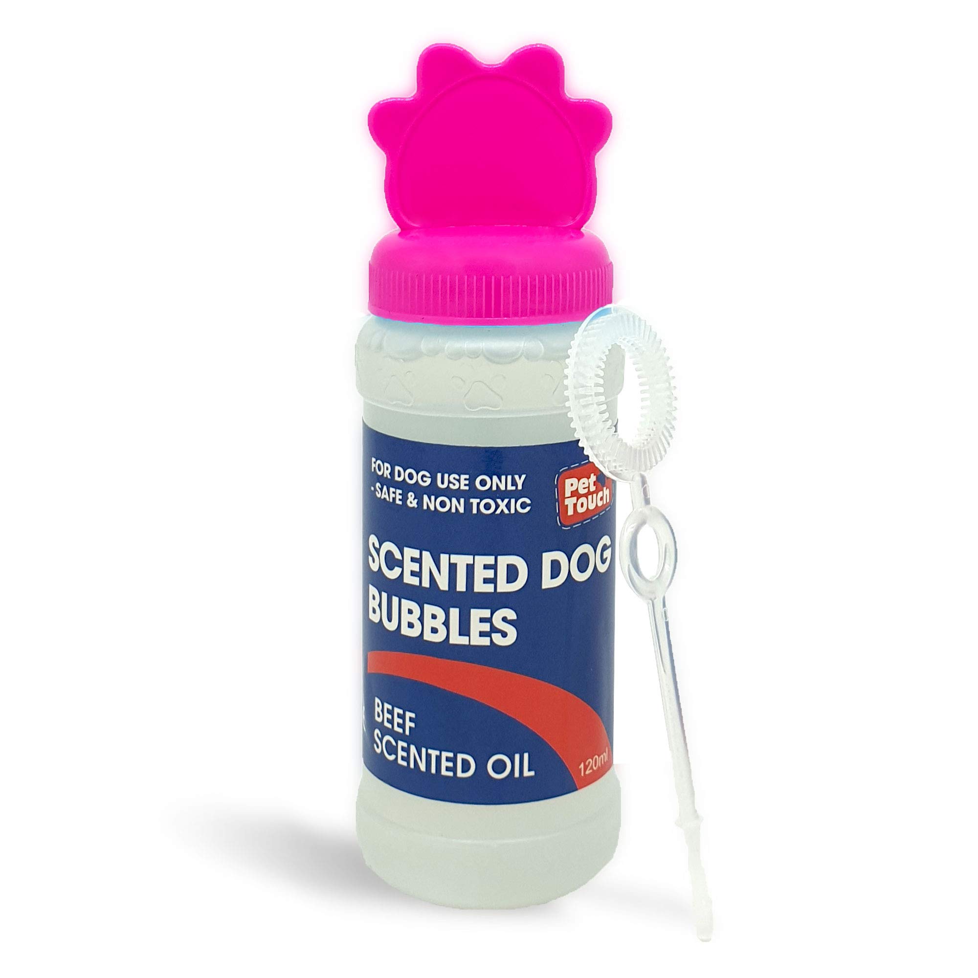 120 ml Blowing Bubbles for Dogs that contains SCENTED in BEEF and PEANUT BUTTER for Pet Interactive Play (BEEF, Pink (120 ml))