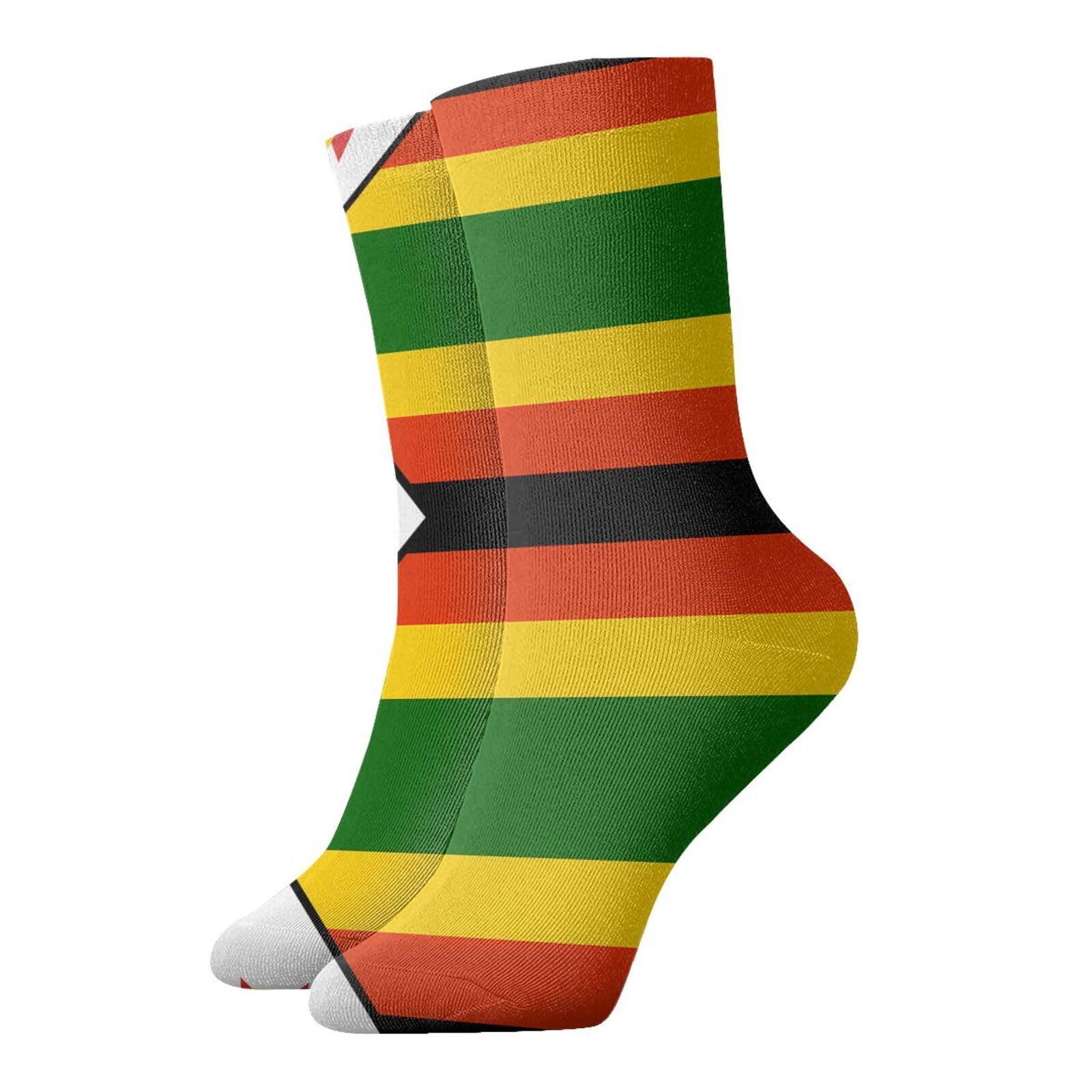WBQLSL Mid-Calf Flag of Zimbabwe Printed Casual Socks Warm, Comfortable, Breathable, Skin-Friendly, Versatile for Outings