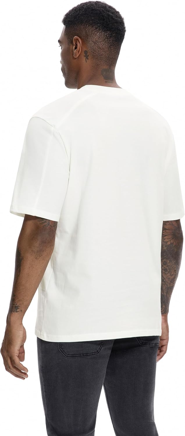 VEIISAR Men's Loose Fit Heavyweight Short-Sleeve Pocket T-Shirt - Mens 100 Cotton Crew Neck Thick Tees