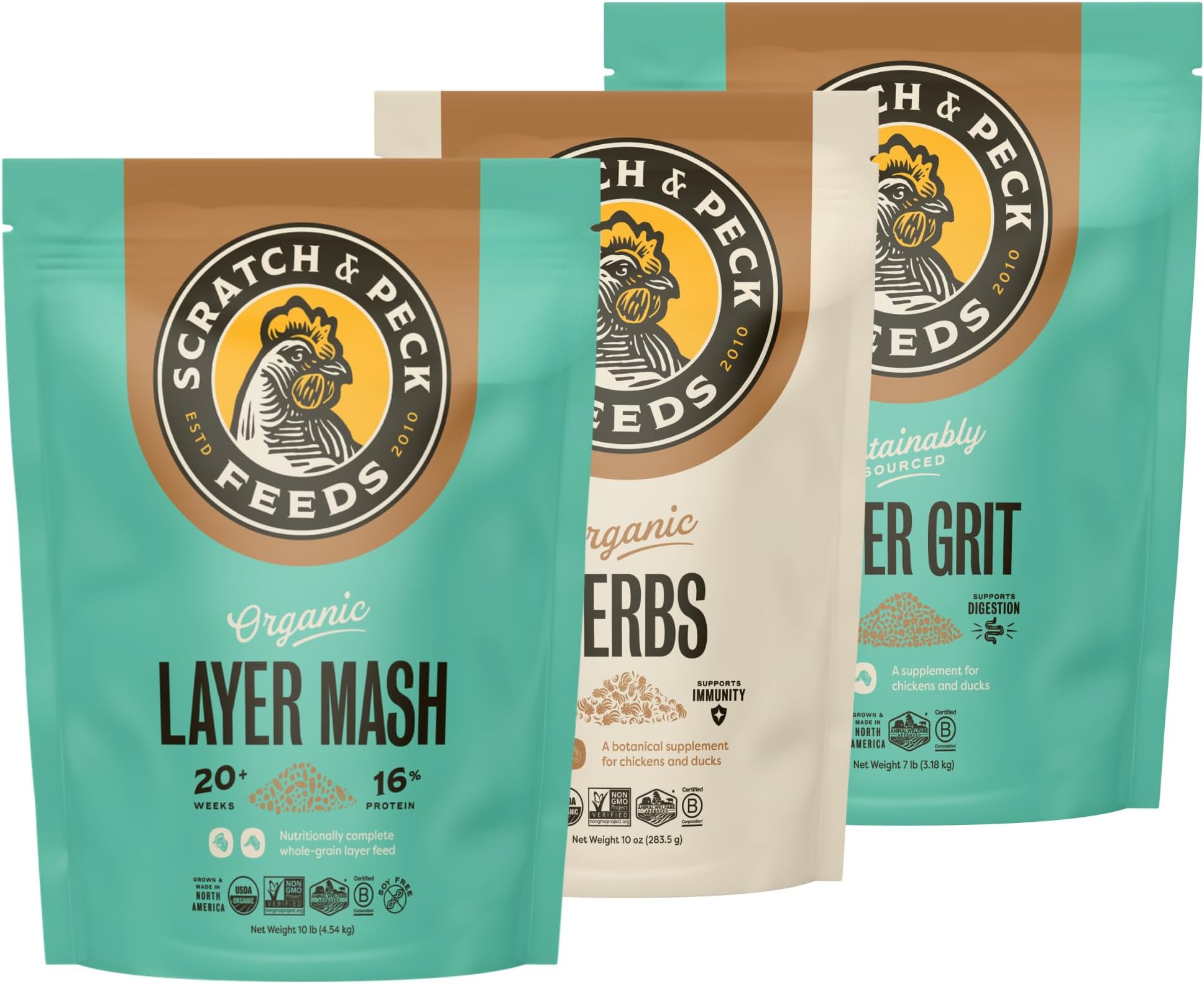 You are What Your Animals EAT Naturally Free Organic Herbs, Layer Grit, Feed for Chickens Ducks - Non-GMO Project Verified, Soy Corn