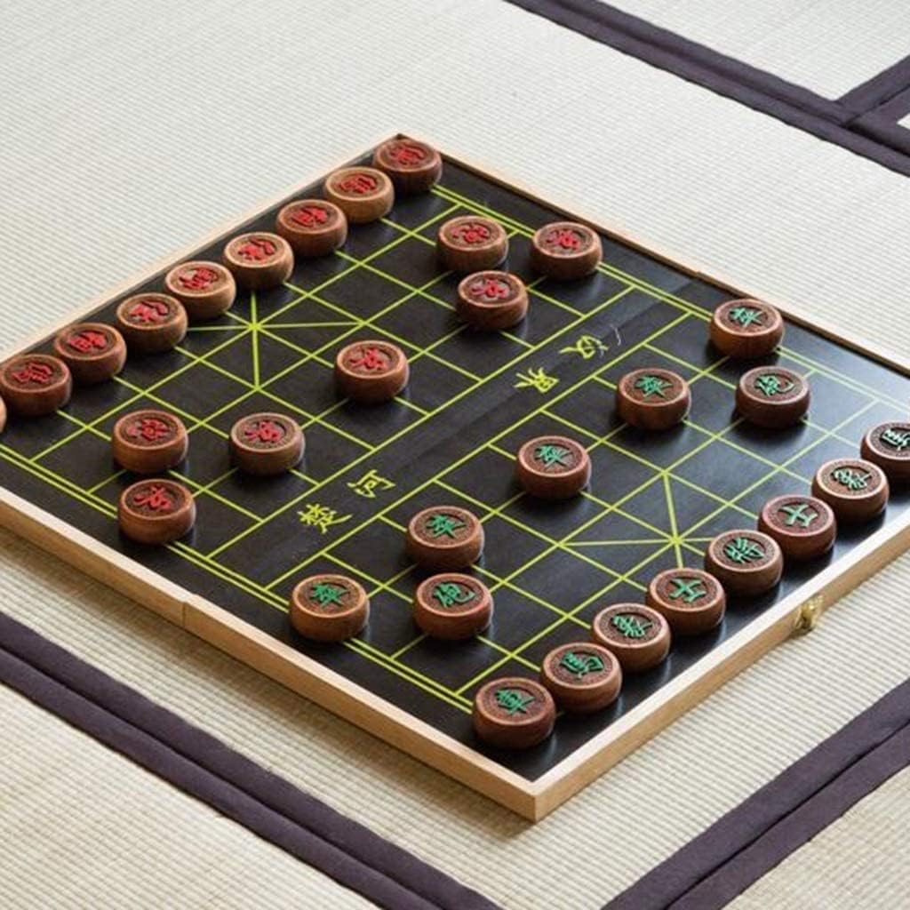 Chinese Chess (Xiangqi) Travel Set,Foldable Board Xiangqi Portable Chinese Chess Game Set (Color : Black, Size : 59 * 64 * 2.5cm)