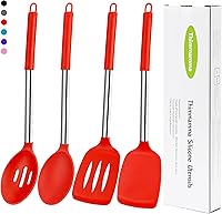 Vista 8 de Juego de Cucharas Espátula de Silicona, 4 Piezas de Utensilios de Cocina de Silicona Juego de Cucharas Espátula con Mango de Acero Inoxidable